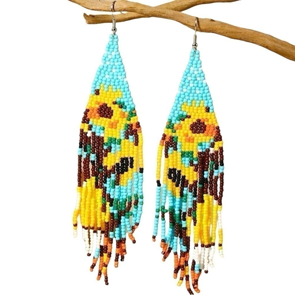 SUNFLOWER BOHO BEADED EARRINGS - BRAND NEW